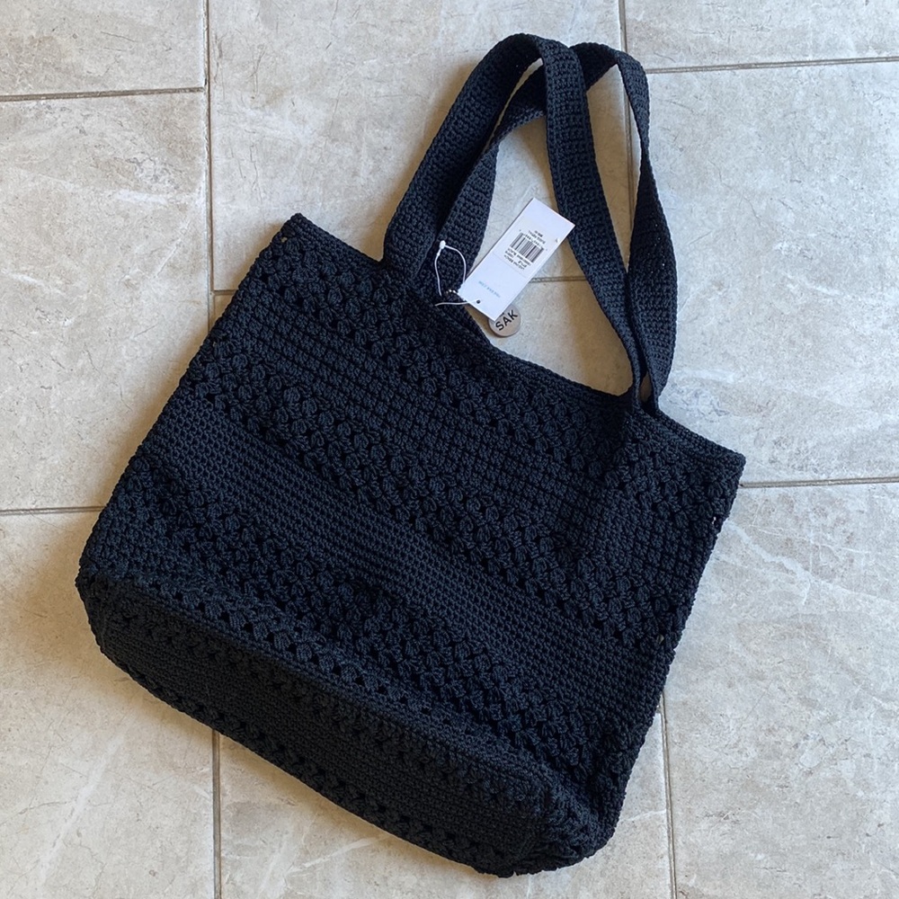 The Sak NWT Laguna Beach Black Open Knit Tote Bag - Picture 7 of 9